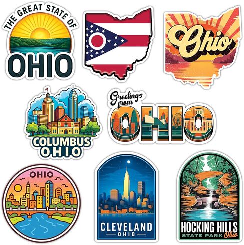 Ohio Sticker 8 Pcs (Large Size) Vinyl Stickers Laptop Waterproof Decal for Car Bumper Water Bottle Notebook Luggage Window Party Birthday Decorations - Size 4 Inches in Kuwait