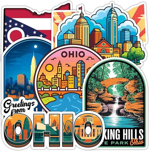 Ohio Sticker 8 Pcs (Large Size) Vinyl Stickers Laptop Waterproof Decal for Car Bumper Water Bottle Notebook Luggage Window Party Birthday Decorations - Size 4 Inches in Kuwait