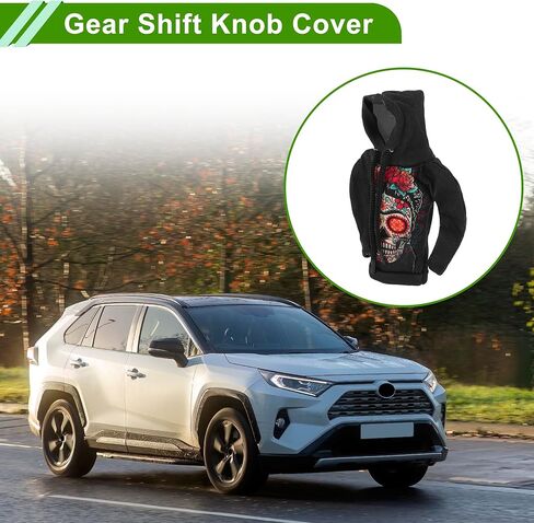 Universal 11x15.5cm/4.33"x6.1" Gear Shift Knob Cover Decoration Stick Shifting Handle Protector Polyester 1 Pc Skeleton Hoodie Style Flower Black in Kuwait