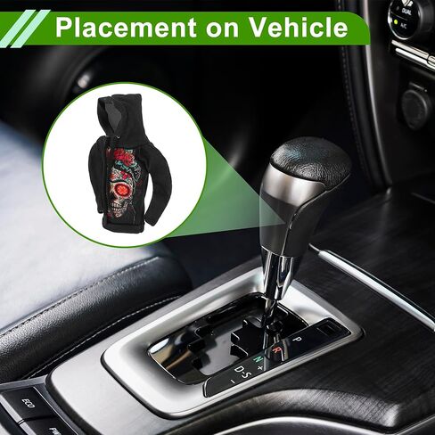 Universal 11x15.5cm/4.33"x6.1" Gear Shift Knob Cover Decoration Stick Shifting Handle Protector Polyester 1 Pc Skeleton Hoodie Style Flower Black in Kuwait