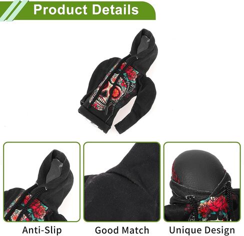 Universal 11x15.5cm/4.33"x6.1" Gear Shift Knob Cover Decoration Stick Shifting Handle Protector Polyester 1 Pc Skeleton Hoodie Style Flower Black in Kuwait