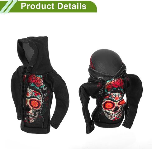 Universal 11x15.5cm/4.33"x6.1" Gear Shift Knob Cover Decoration Stick Shifting Handle Protector Polyester 1 Pc Skeleton Hoodie Style Flower Black in Kuwait