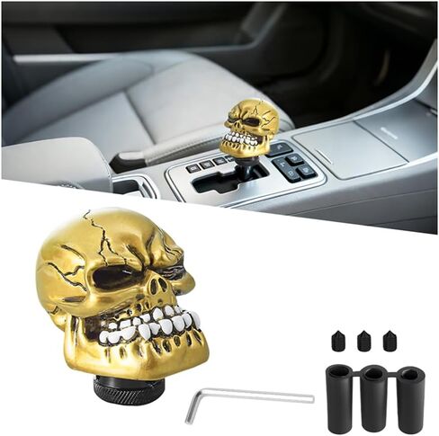 Skull Car Gear Shift Knob, Big Tooth Skull Vehicle Gear Stick Shifter Handle with Adapters, Auto Automatic Manual Transmissions Shifting Lever, Universal Fit (Yellow) in Kuwait