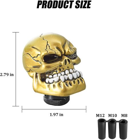 Skull Car Gear Shift Knob, Big Tooth Skull Vehicle Gear Stick Shifter Handle with Adapters, Auto Automatic Manual Transmissions Shifting Lever, Universal Fit (Yellow) in Kuwait