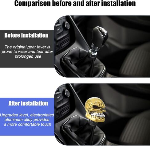 Skull Car Gear Shift Knob, Big Tooth Skull Vehicle Gear Stick Shifter Handle with Adapters, Auto Automatic Manual Transmissions Shifting Lever, Universal Fit (Yellow) in Kuwait