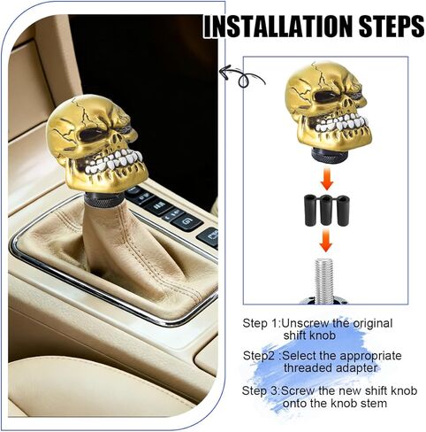 Skull Car Gear Shift Knob, Big Tooth Skull Vehicle Gear Stick Shifter Handle with Adapters, Auto Automatic Manual Transmissions Shifting Lever, Universal Fit (Yellow) in Kuwait