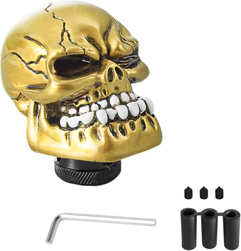 Skull Car Gear Shift Knob, Big Tooth Skull Vehicle Gear Stick Shifter Handle with Adapters, Auto Automatic Manual Transmissions Shifting Lever, Universal Fit (Yellow) in Kuwait