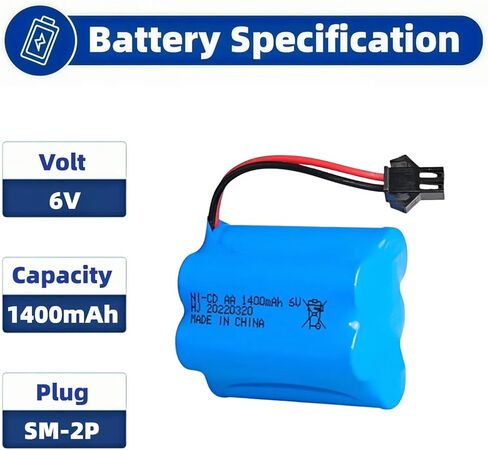 6v Battery 1400mah Ni-Cd Rechargable SM-2P Batteries with USB Cable for Q60 Q61 1/16 Military RC Truck RC Stunt Car Solar Outdoor Light Security Light in Saudi Arabia