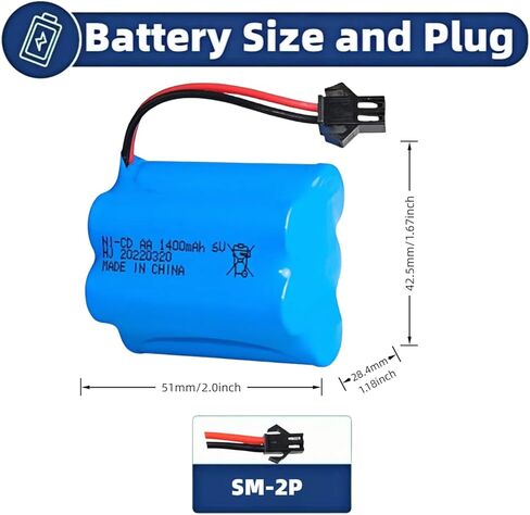 6v Battery 1400mah Ni-Cd Rechargable SM-2P Batteries with USB Cable for Q60 Q61 1/16 Military RC Truck RC Stunt Car Solar Outdoor Light Security Light in Saudi Arabia
