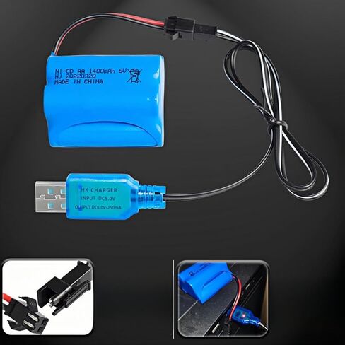 6v Battery 1400mah Ni-Cd Rechargable SM-2P Batteries with USB Cable for Q60 Q61 1/16 Military RC Truck RC Stunt Car Solar Outdoor Light Security Light in Saudi Arabia