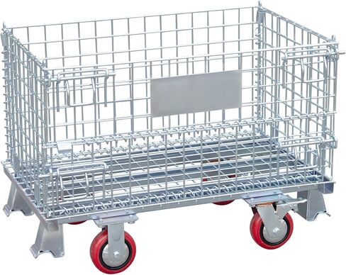 32" x 20" x 24" Collapsible Wire Mesh Container with Casters, Zinc Galvanized Folding Steel Storage Bin for Warehouse, Factory, Hospital, Airport, Hotel Use, 1000 lbs Capacity, Gray in Saudi Arabia