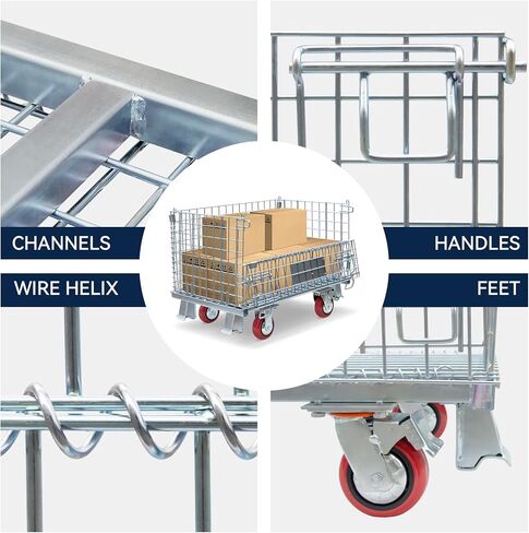 32" x 20" x 24" Collapsible Wire Mesh Container with Casters, Zinc Galvanized Folding Steel Storage Bin for Warehouse, Factory, Hospital, Airport, Hotel Use, 1000 lbs Capacity, Gray in Saudi Arabia