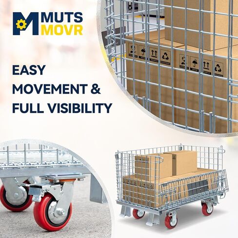 32" x 20" x 24" Collapsible Wire Mesh Container with Casters, Zinc Galvanized Folding Steel Storage Bin for Warehouse, Factory, Hospital, Airport, Hotel Use, 1000 lbs Capacity, Gray in Saudi Arabia