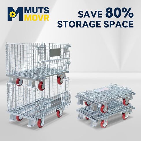 32" x 20" x 24" Collapsible Wire Mesh Container with Casters, Zinc Galvanized Folding Steel Storage Bin for Warehouse, Factory, Hospital, Airport, Hotel Use, 1000 lbs Capacity, Gray in Saudi Arabia