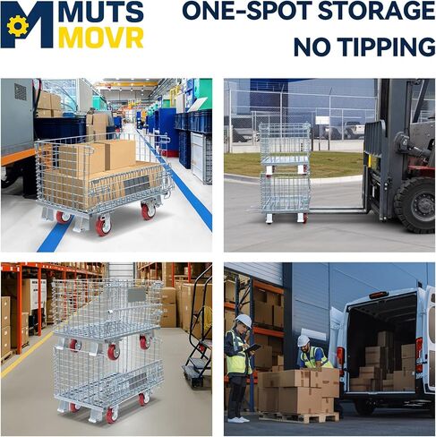 32" x 20" x 24" Collapsible Wire Mesh Container with Casters, Zinc Galvanized Folding Steel Storage Bin for Warehouse, Factory, Hospital, Airport, Hotel Use, 1000 lbs Capacity, Gray in Saudi Arabia