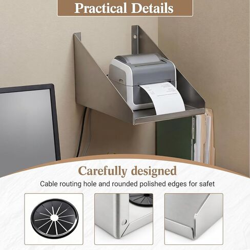 Hicarer Wall Mounted Pos Printer Shelf 7" x 10" x 5.5" Stainless Steel Receipt Ticket Printer Stand for Restaurant Cafe Retail Pos System, with Wire Take-up Hole in Kuwait