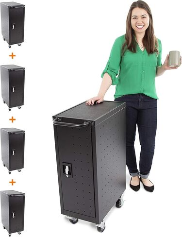 Line Leader 4 Pack Compact Mobile Charging Cart for Chromebooks, Laptops, Tablets and More - Charge and Store 16 Devices, Includes Power Strip and Locking Cabinet (4 Pack/12.13 in x 23.25 in x 34 in) in Kuwait