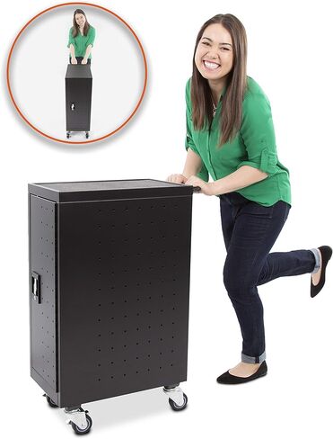 Line Leader 4 Pack Compact Mobile Charging Cart for Chromebooks, Laptops, Tablets and More - Charge and Store 16 Devices, Includes Power Strip and Locking Cabinet (4 Pack/12.13 in x 23.25 in x 34 in) in Kuwait