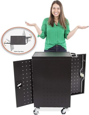 Line Leader 4 Pack Compact Mobile Charging Cart for Chromebooks, Laptops, Tablets and More - Charge and Store 16 Devices, Includes Power Strip and Locking Cabinet (4 Pack/12.13 in x 23.25 in x 34 in) in Kuwait