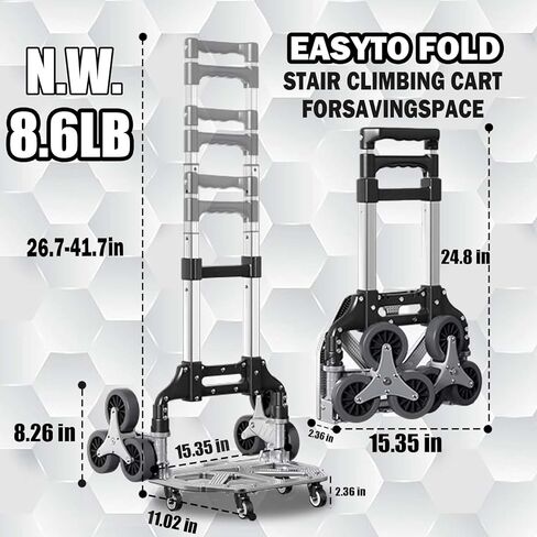 Stair Climbing Cart, 330LB Capacity Collapsible Stair Climbing Dolly,Cart for Stairs with Bungee Cord and Swivel Wheels 50L Shopping Bag,Hand Trucks for Moving Shopping, Office Use in Saudi Arabia