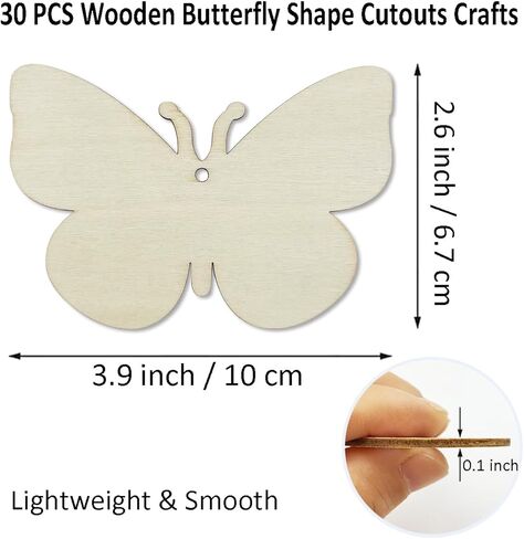 30 Pack 4 Inch Butterfly Unfinished Wooden Butterfly Blank Wood Insect Shaped Slices Cutouts for Birthday DIY Painting Tags Wedding Home Decorations in Saudi Arabia