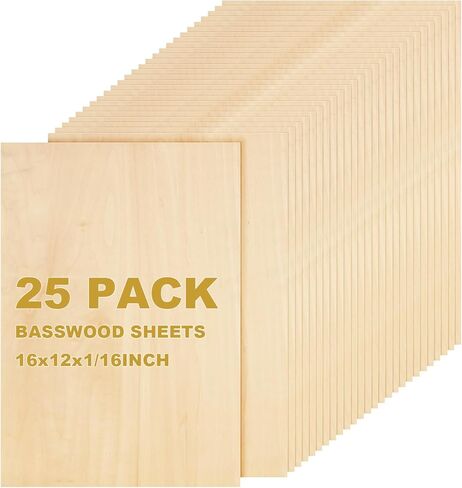 25Pcs 16 x 12 x 1/16 Inch Basswood Sheets, Unfinished Basswood Sheets, Plywood Sheet for Arts and Crafts, Painting, Pyrography, Wood Engraving, Wood Burning, Laser, Architectural Models in Kuwait