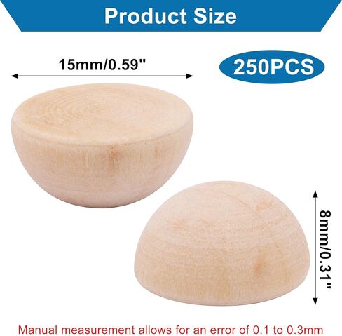 250PCS Half Wooden Balls for Crafts Unfinished Natural Small Half Beads for Crafts DIY Projects Party Decorative (15mm) in Saudi Arabia