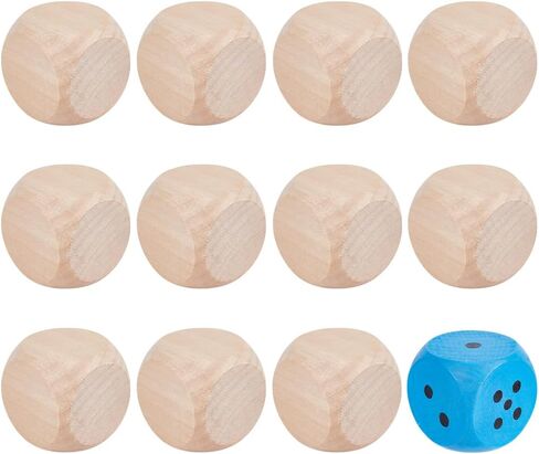 BENECREAT 12Pcs Blank Wooden Dice, 1.5x1.5x1.5inch 6 Sided Wood Cubes with Rounded Corners DIY Graffiti Dice for Painting, Drawing, Gluing, Stacking, Staining in Kuwait