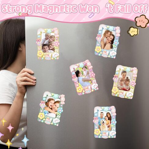 SiliFine 69 Pcs DIY Wooden Picture Frame Craft Kits with 12 Unfinished Mini Magnetic Photo Frame 6 Colors Whipped Cream Glue 51 Summer Theme Decor for DIY Phone Case Fridge Decor(Rainbow Colors) in Kuwait