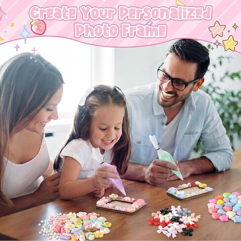 SiliFine 69 Pcs DIY Wooden Picture Frame Craft Kits with 12 Unfinished Mini Magnetic Photo Frame 6 Colors Whipped Cream Glue 51 Summer Theme Decor for DIY Phone Case Fridge Decor(Rainbow Colors) in Kuwait
