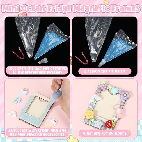 SiliFine 69 Pcs DIY Wooden Picture Frame Craft Kits with 12 Unfinished Mini Magnetic Photo Frame 6 Colors Whipped Cream Glue 51 Summer Theme Decor for DIY Phone Case Fridge Decor(Rainbow Colors) in Kuwait
