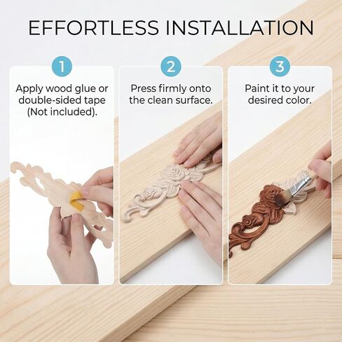 4 Pcs Wood Appliques Unpainted Wooden Onlays for Furniture, Decorative Carved Appliques Embellishments for Cabinet Door Wardrobe Crafts, 7.87" x 1.97(with Double-Sided Tape) in Kuwait