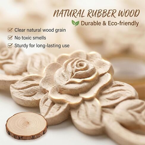 4 Pcs Wood Appliques Unpainted Wooden Onlays for Furniture, Decorative Carved Appliques Embellishments for Cabinet Door Wardrobe Crafts, 7.87" x 1.97(with Double-Sided Tape) in Kuwait