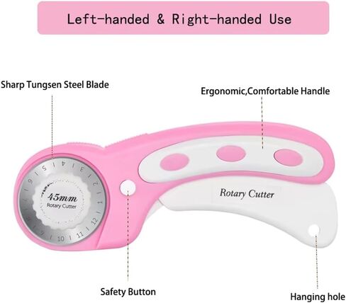 Rotary Cutter For Fabric, Ergonomic Handle Rolling Cutter with Safety Lock for Fabric, Leather, Crafting, Sewing, Quilting, Fabric Rotary Cutter Perfect for Left & Right Hand (Pink) in Saudi Arabia