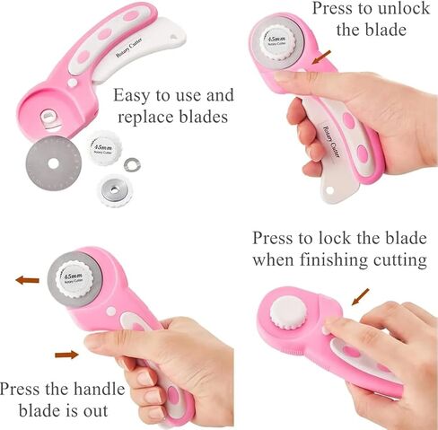 Rotary Cutter For Fabric, Ergonomic Handle Rolling Cutter with Safety Lock for Fabric, Leather, Crafting, Sewing, Quilting, Fabric Rotary Cutter Perfect for Left & Right Hand (Pink) in Saudi Arabia
