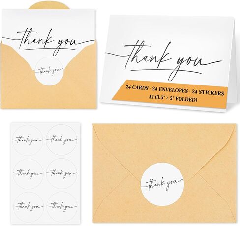 TONOS Thank You Cards with Envelopes, 24 Pack, 3.5x5 Inch, Blank Inside – Minimalist Thank You Notes for Wedding, Baby & Bridal Shower, Coworkers, Small Business, Perfect for Mother’s Day & Father’s Day Gifts in Kuwait