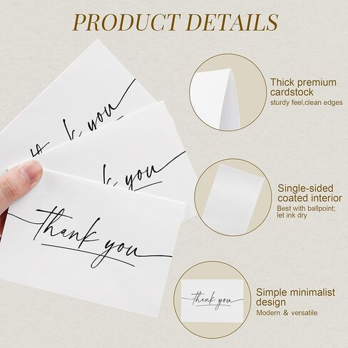 TONOS Thank You Cards with Envelopes, 24 Pack, 3.5x5 Inch, Blank Inside – Minimalist Thank You Notes for Wedding, Baby & Bridal Shower, Coworkers, Small Business, Perfect for Mother’s Day & Father’s Day Gifts in Kuwait