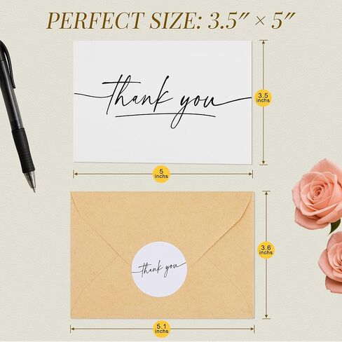TONOS Thank You Cards with Envelopes, 24 Pack, 3.5x5 Inch, Blank Inside – Minimalist Thank You Notes for Wedding, Baby & Bridal Shower, Coworkers, Small Business, Perfect for Mother’s Day & Father’s Day Gifts in Kuwait