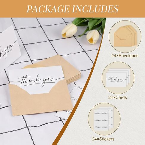 TONOS Thank You Cards with Envelopes, 24 Pack, 3.5x5 Inch, Blank Inside – Minimalist Thank You Notes for Wedding, Baby & Bridal Shower, Coworkers, Small Business, Perfect for Mother’s Day & Father’s Day Gifts in Kuwait
