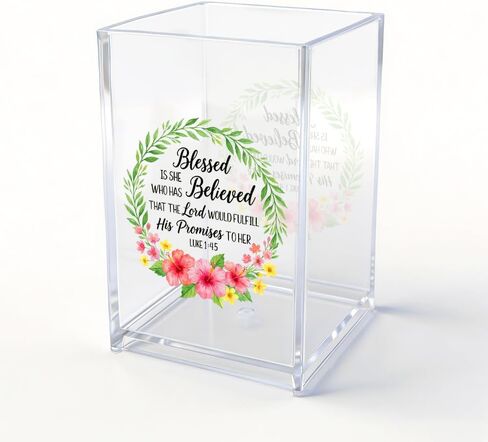 Blessed Is She Who Has Believed Cosmetic Pencil Pen Holder, Funny Christian Pen Organizer for Desk, Luke 1:45 Bible Verse Desk Accessories, Religious Gifts for Librarian Teacher Bookworm in Saudi Arabia