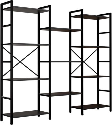 GRUSIGN Triple 4 Tier Book Shelf, Modern Bookcase Shelf, Freestanding Large Display Shelves for Living Room/Office/Garage, Stable Large Bookshelf with Storage for Books/LEGO/Plants, Rustic Brown in Saudi Arabia