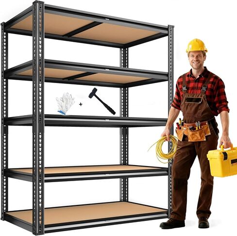 ROOMFAVE 2250LBS Storage Shelves Heavy Duty 5 Tier Garage Storage Shelves, Adjustable Metal Shelving Unit Utility Rack Shelf for Warehouse,Pantry,Closet,Kitchen 72" H x 35.56" W x 16" D, Black,Gift in Saudi Arabia