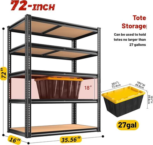 ROOMFAVE 2250LBS Storage Shelves Heavy Duty 5 Tier Garage Storage Shelves, Adjustable Metal Shelving Unit Utility Rack Shelf for Warehouse,Pantry,Closet,Kitchen 72" H x 35.56" W x 16" D, Black,Gift in Saudi Arabia