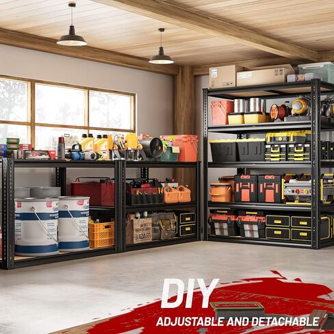 ROOMFAVE 2250LBS Storage Shelves Heavy Duty 5 Tier Garage Storage Shelves, Adjustable Metal Shelving Unit Utility Rack Shelf for Warehouse,Pantry,Closet,Kitchen 72" H x 35.56" W x 16" D, Black,Gift in Saudi Arabia
