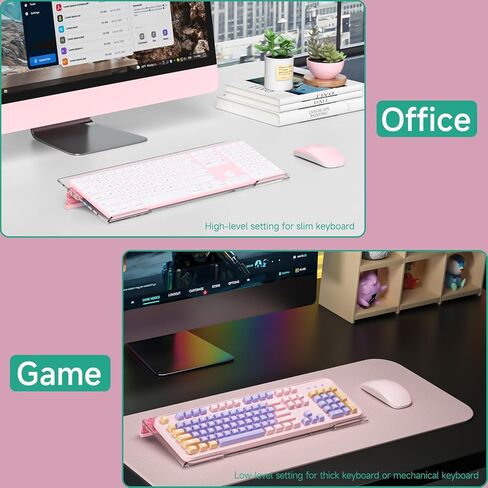 Ergonomic Computer Keyboard Stand - Adjustable Keyboard Riser Tilt Clear and Glitter Purple Acrylic Keyboard Tray Non-Slip Elevated Typing Key Board Holder Lift for Home Office Desk Accessories in Kuwait