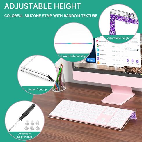 Ergonomic Computer Keyboard Stand - Adjustable Keyboard Riser Tilt Clear and Glitter Purple Acrylic Keyboard Tray Non-Slip Elevated Typing Key Board Holder Lift for Home Office Desk Accessories in Kuwait