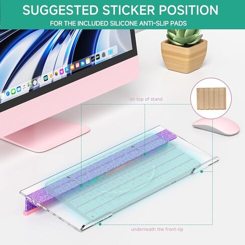 Ergonomic Computer Keyboard Stand - Adjustable Keyboard Riser Tilt Clear and Glitter Purple Acrylic Keyboard Tray Non-Slip Elevated Typing Key Board Holder Lift for Home Office Desk Accessories in Kuwait