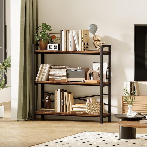 Book Shelf, 3 Tier Bookshelf 31.49" Width, Book Shelf Storage and Organization, Wooden and Metal Industrial Bookcase, Large Book Shelves for Home Living Room Bedroom Office Storage(Vintage) in Saudi Arabia