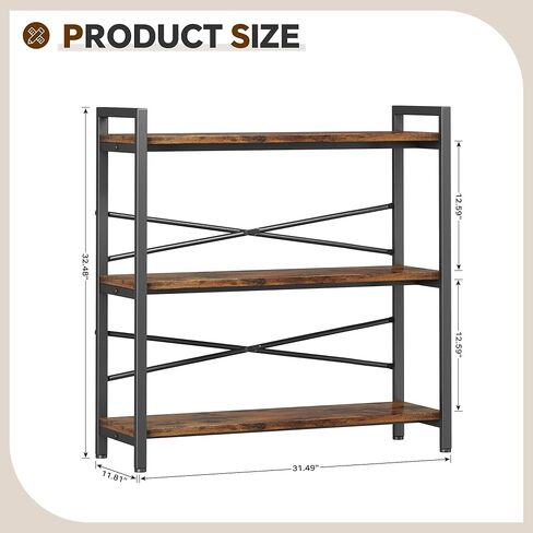 Book Shelf, 3 Tier Bookshelf 31.49" Width, Book Shelf Storage and Organization, Wooden and Metal Industrial Bookcase, Large Book Shelves for Home Living Room Bedroom Office Storage(Vintage) in Saudi Arabia