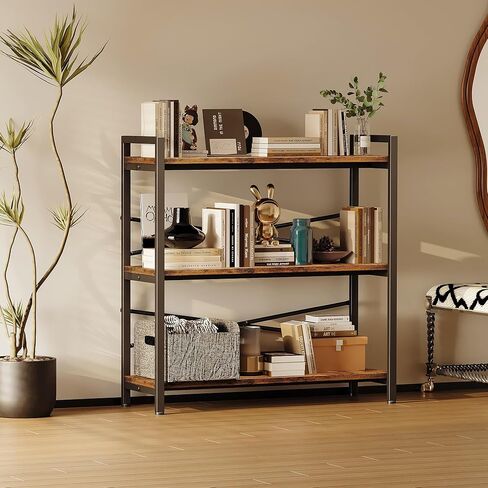 Book Shelf, 3 Tier Bookshelf 31.49" Width, Book Shelf Storage and Organization, Wooden and Metal Industrial Bookcase, Large Book Shelves for Home Living Room Bedroom Office Storage(Vintage) in Saudi Arabia